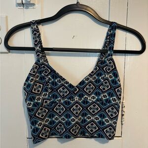 Hollister Blue Tribal Pattern V Neck Strappy Crop Top
